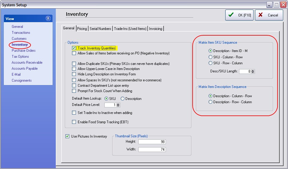 MatrixSequenceDefaultSetup