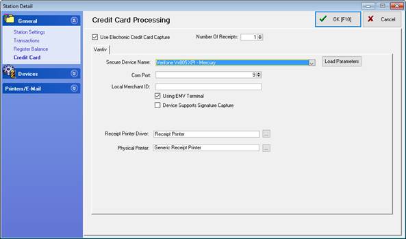 Version 6 Credit Card Station Setting When Using Vantiv