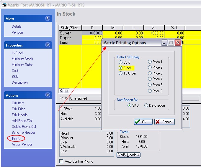 MatrixPrintingOptions