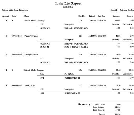 OrderListReportONE